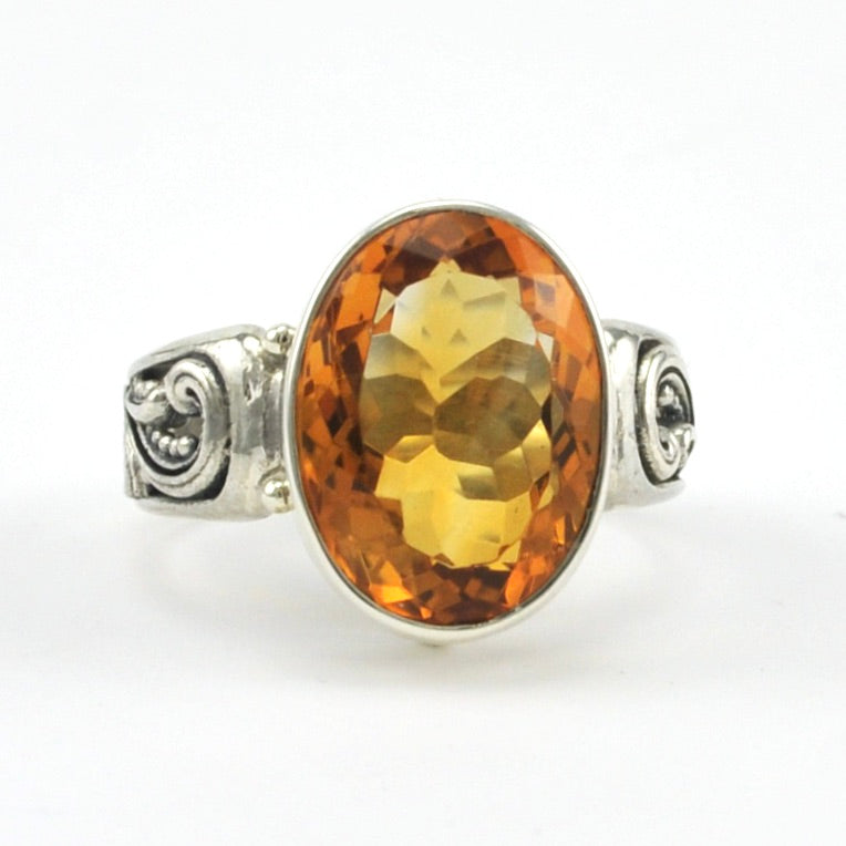 Alternate View Silver Citrine 11x15mm Oval Bali Ring