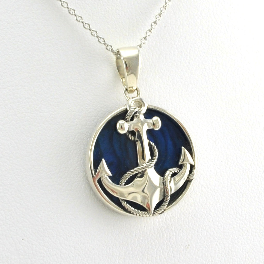 Alt View Sterling Silver Blue Abalone Anchor Necklace