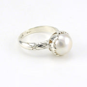 Side View Sterling Silver White Pearl Ring
