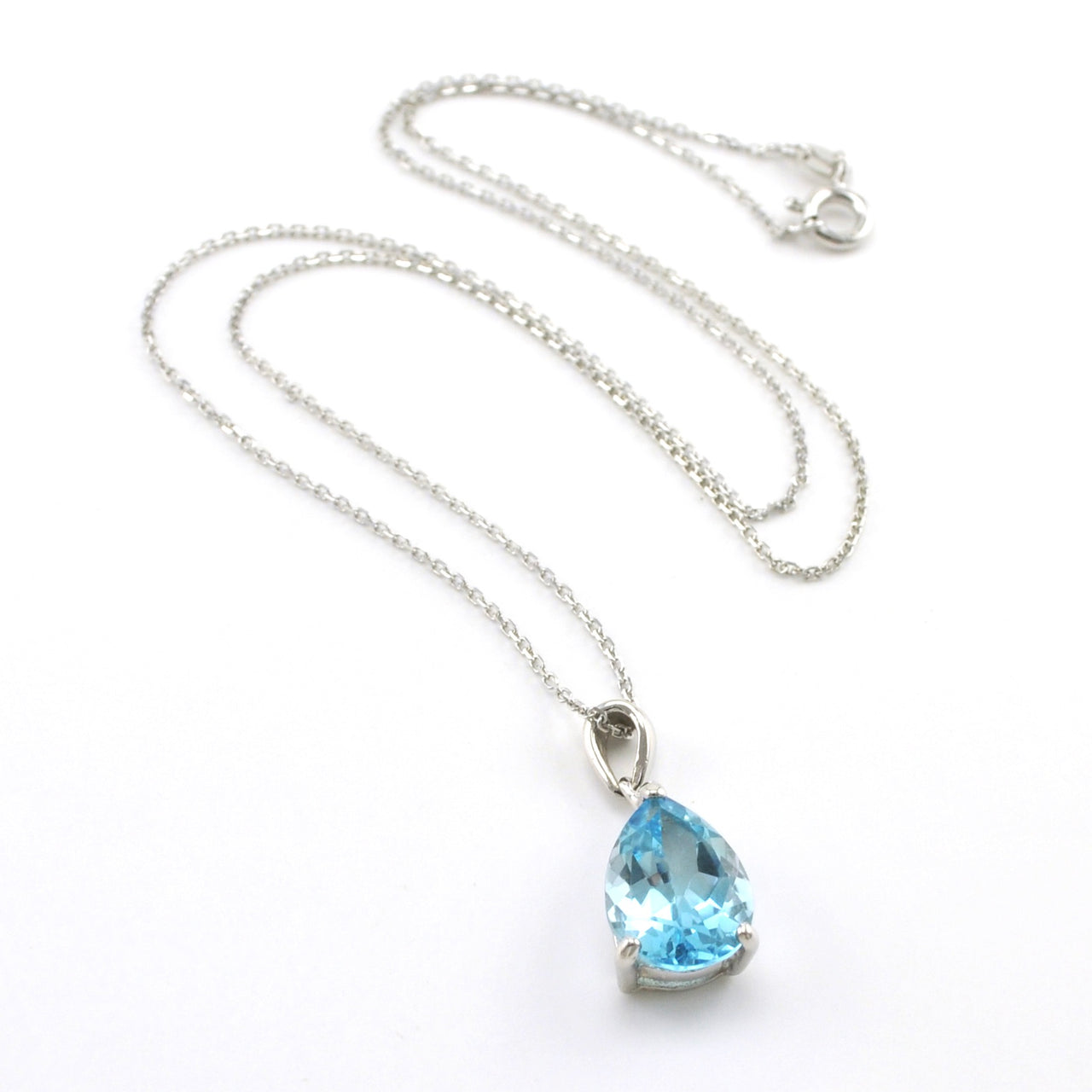 Sterling Silver Blue Topaz 10x16mm Tear Necklace