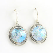 Alt View Sterling Silver Roman Glass Round Dangle Earrings