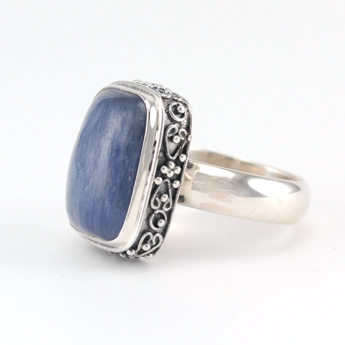 Sterling Silver Kyanite Rectangle Bali Ring