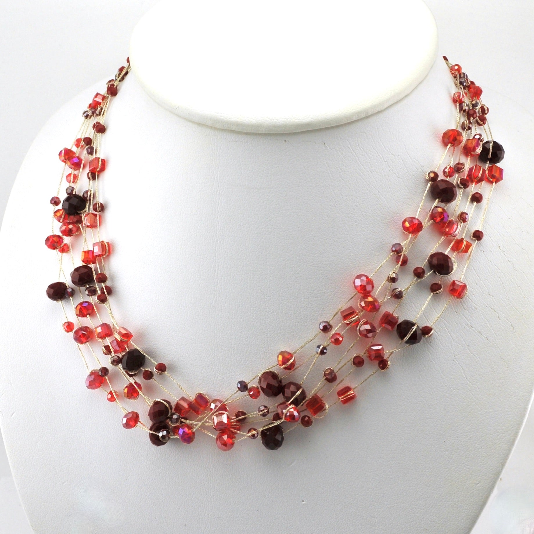 Alt View Japanese Silk 7 Strand Red Crystal 16-18" Necklace
