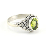 Side View Sterling Silver Peridot 6x8mm Oval Bali Ring