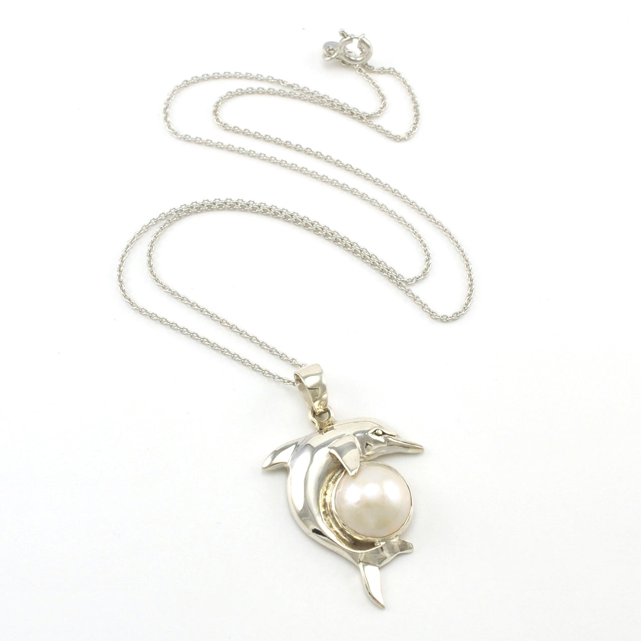 Sterling Silver Dolphin with Mabé Pearl Necklace