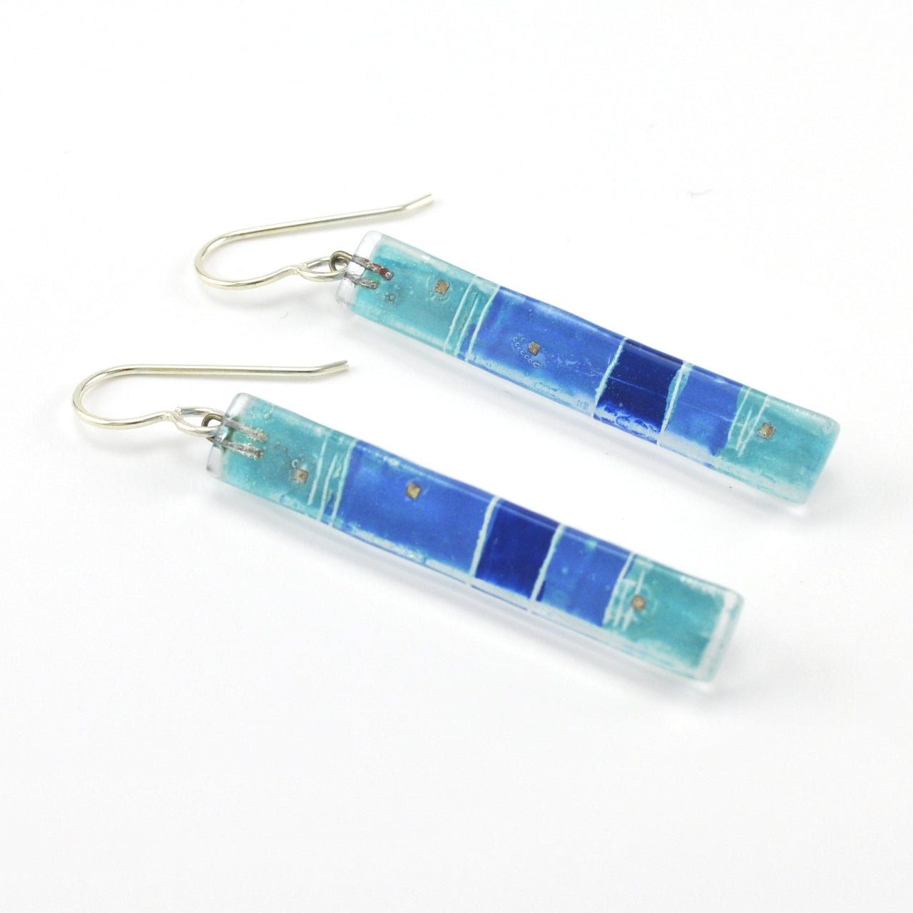 Glass Blue Strata Bar Earrings