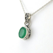 Side View Sterling Silver Emerald 6x8mm Oval Bali Necklace