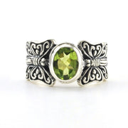 Sterling Silver Peridot 6x8mm Oval Butterfly Ring