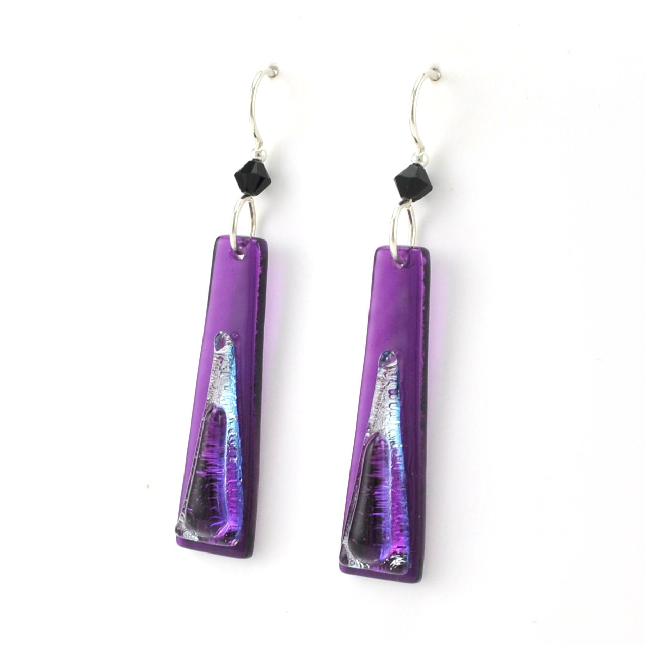 Stricker Purple Fused Glass Elongated Triangular Earrings