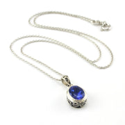 Close Up Sterling Silver Tanzanite 7x9mm Oval Bali Necklace