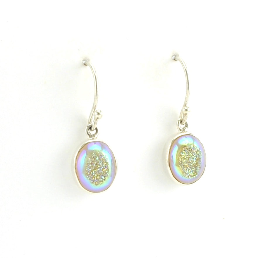 Alt View Sterling Silver Opal Druzy Agate Oval Dangle Earrings