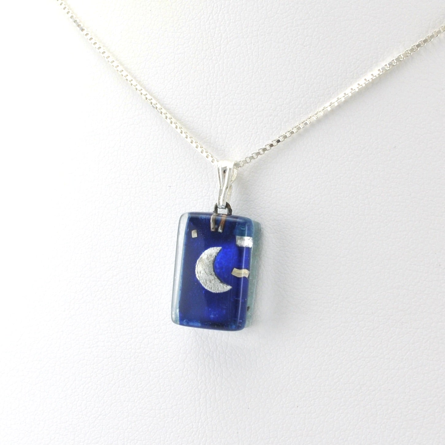 Side View Glass Blue Moon Charm Necklace