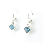 Sterling Silver Blue Topaz 7mm Heart Dangle Earrings