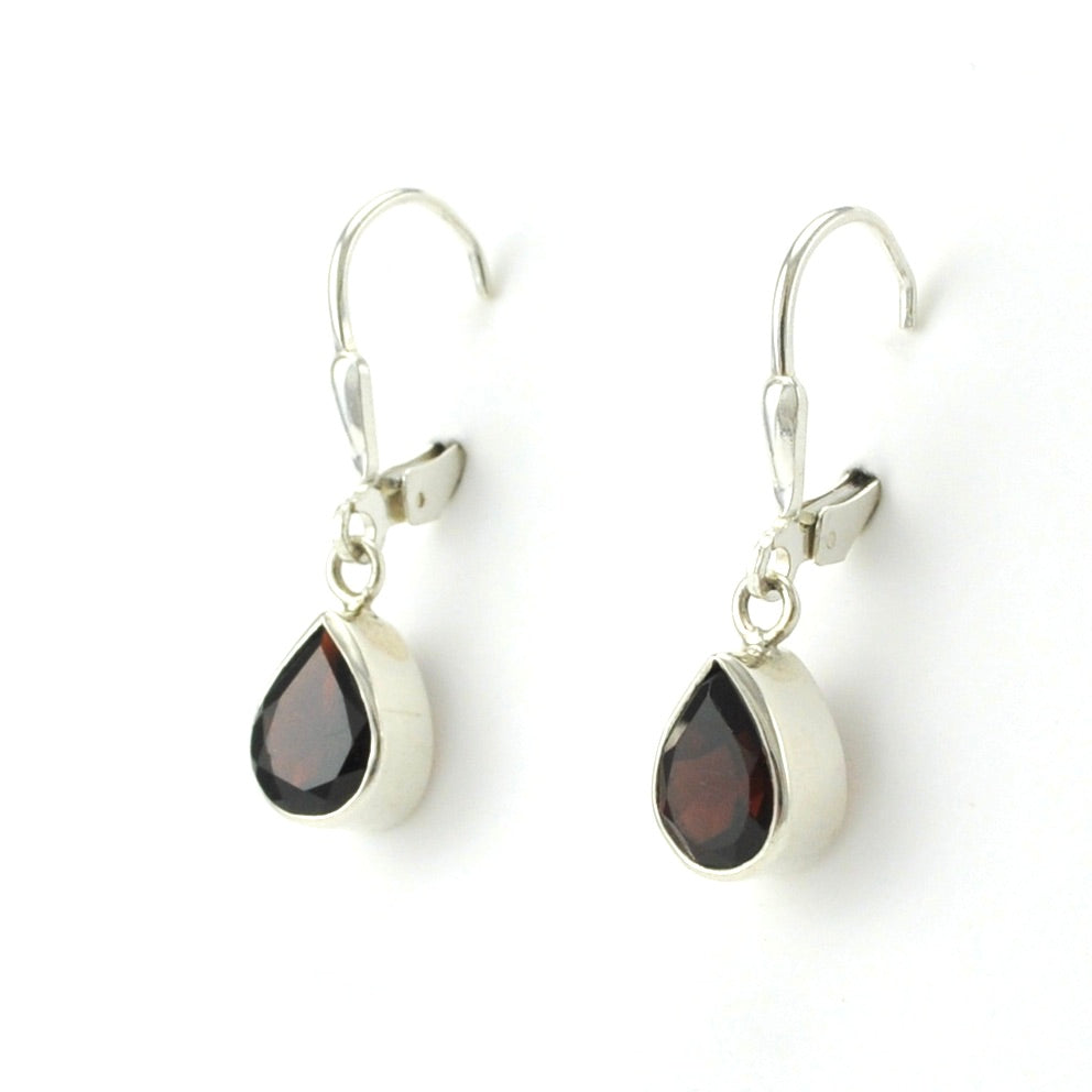 Sterling Silver Garnet 6x9mm Tear Dangle Earrings