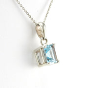Side View Sterling Silver Blue Topaz 9X11mm Rectangle Prong Set Pendant