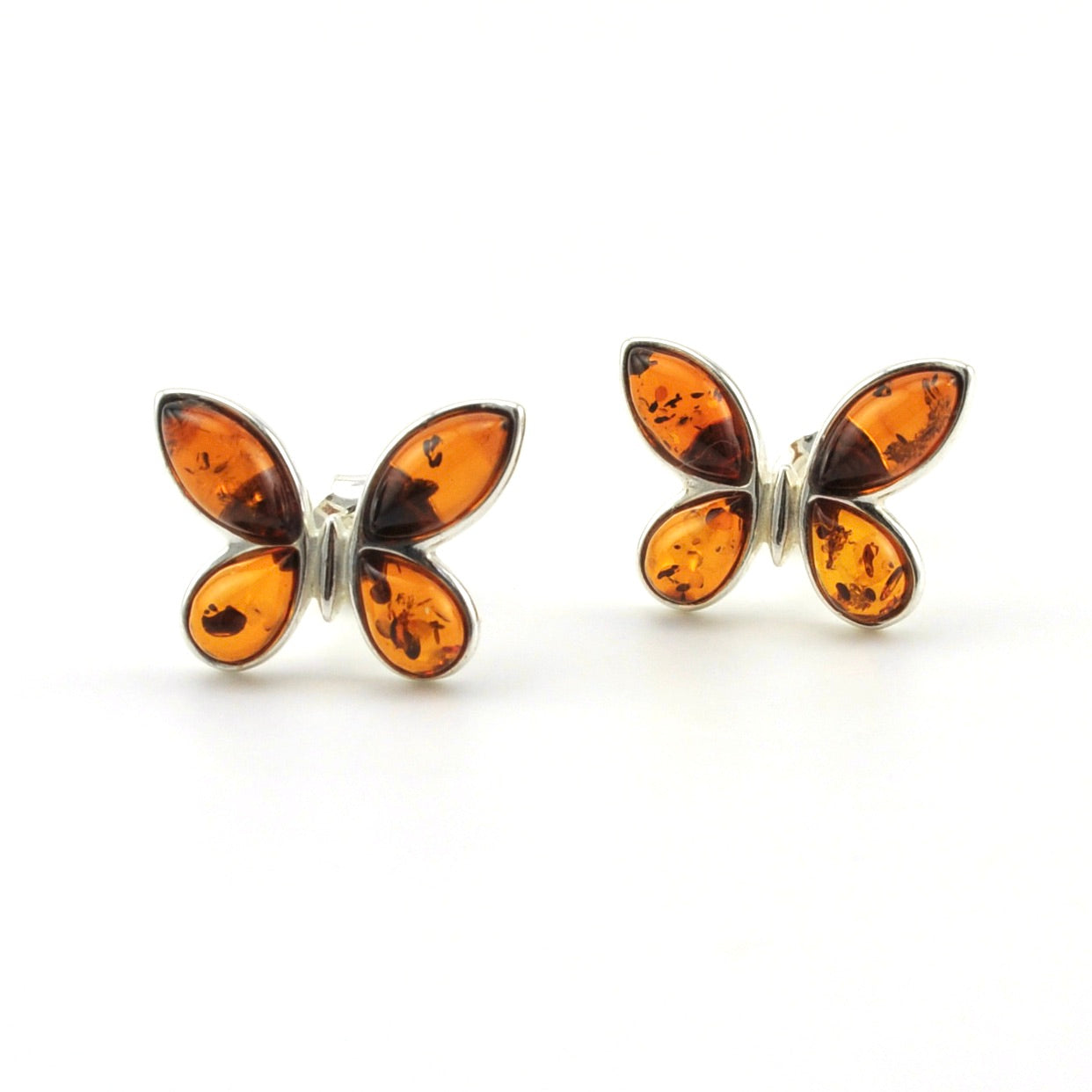 Sterling Silver Amber Butterfly Post Earrings