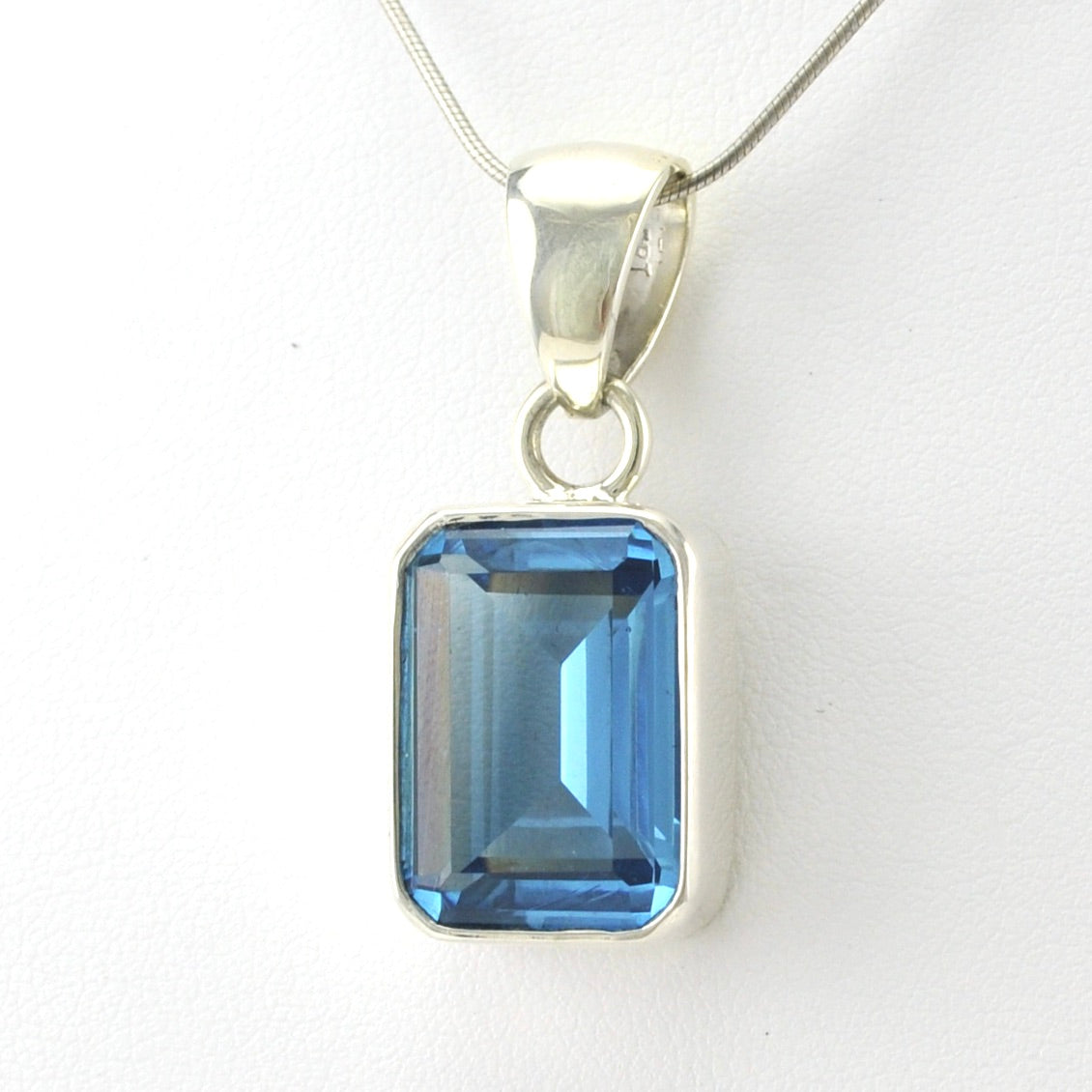 Sterling Silver Blue Topaz Rectangular Pendant