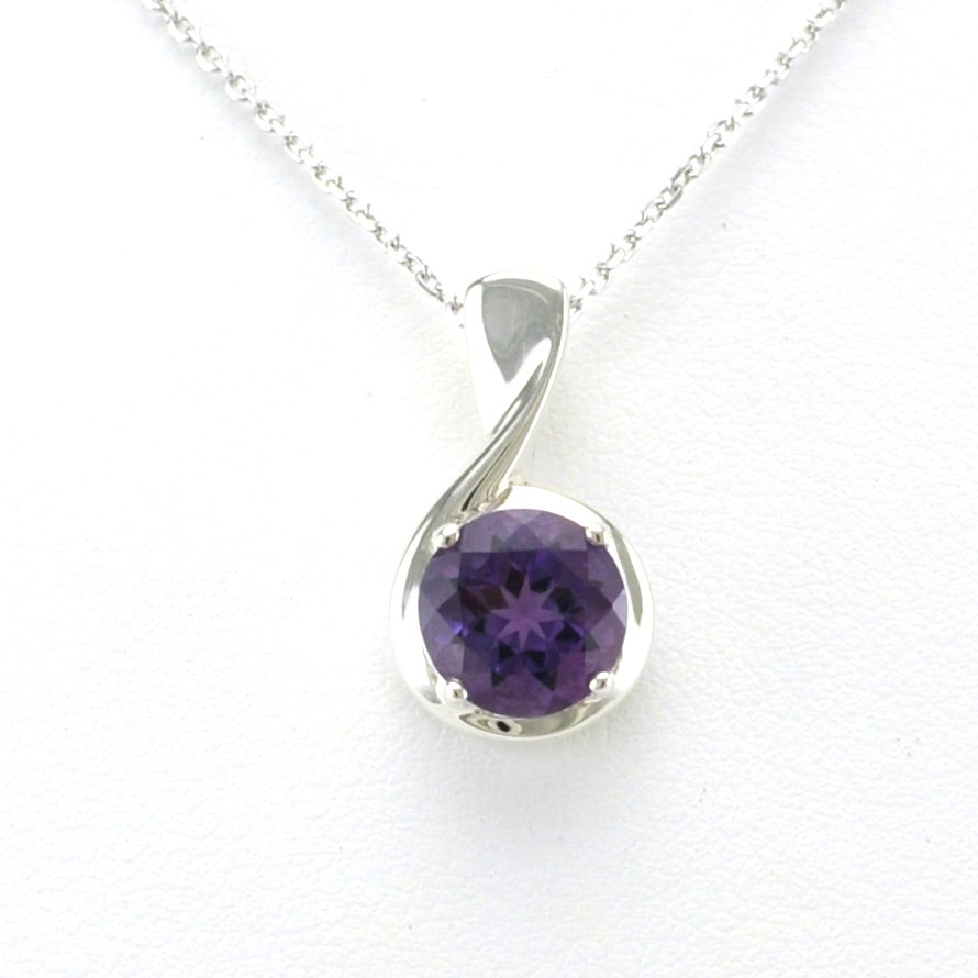 Alt View Sterling Silver Amethyst 8mm Round Swirl Necklace
