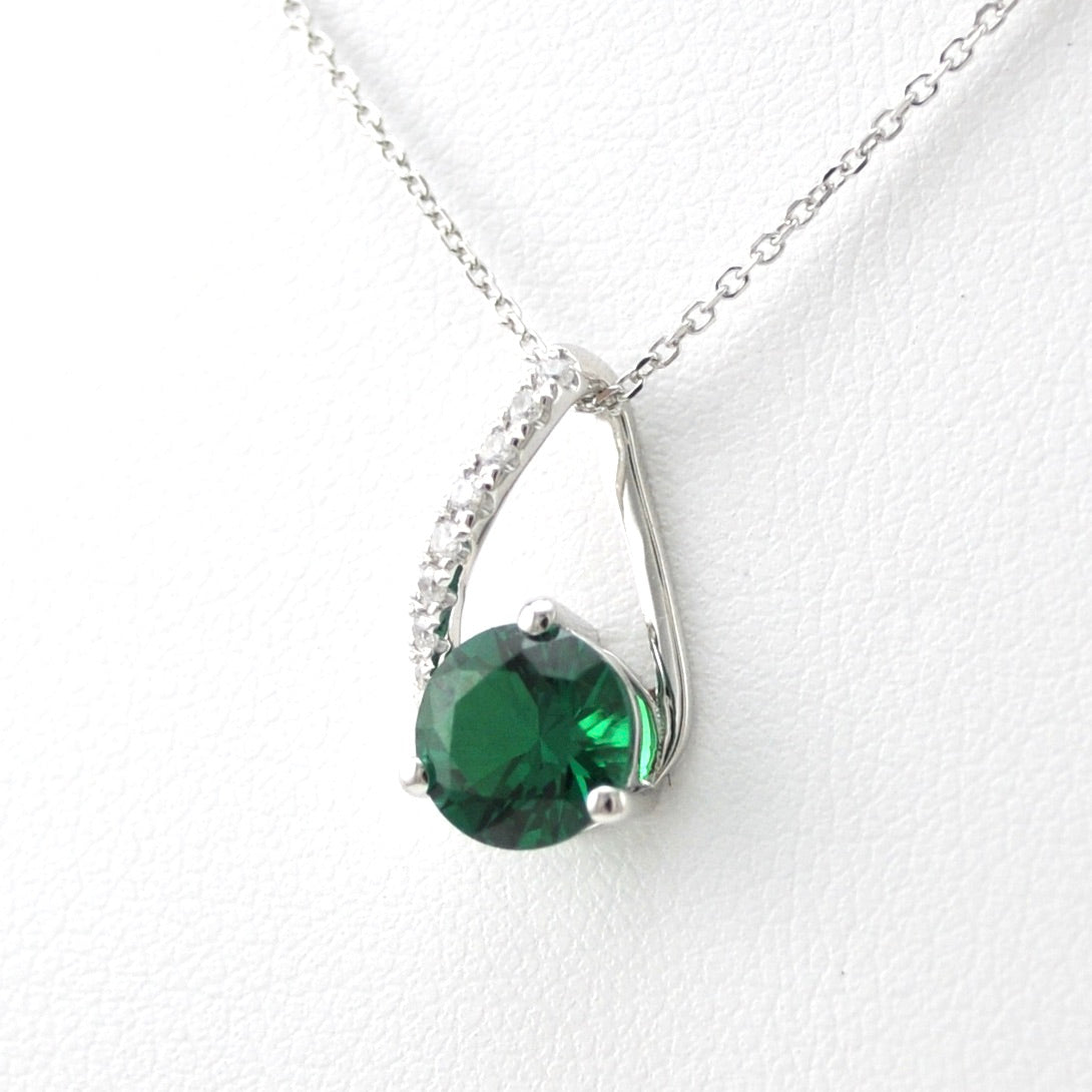 Sterling Silver Created Emerald 1.2ct CZ Necklace