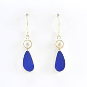 Alt Veiw Sterling Silver Pearl Blue Sea Glass Tear Earrings