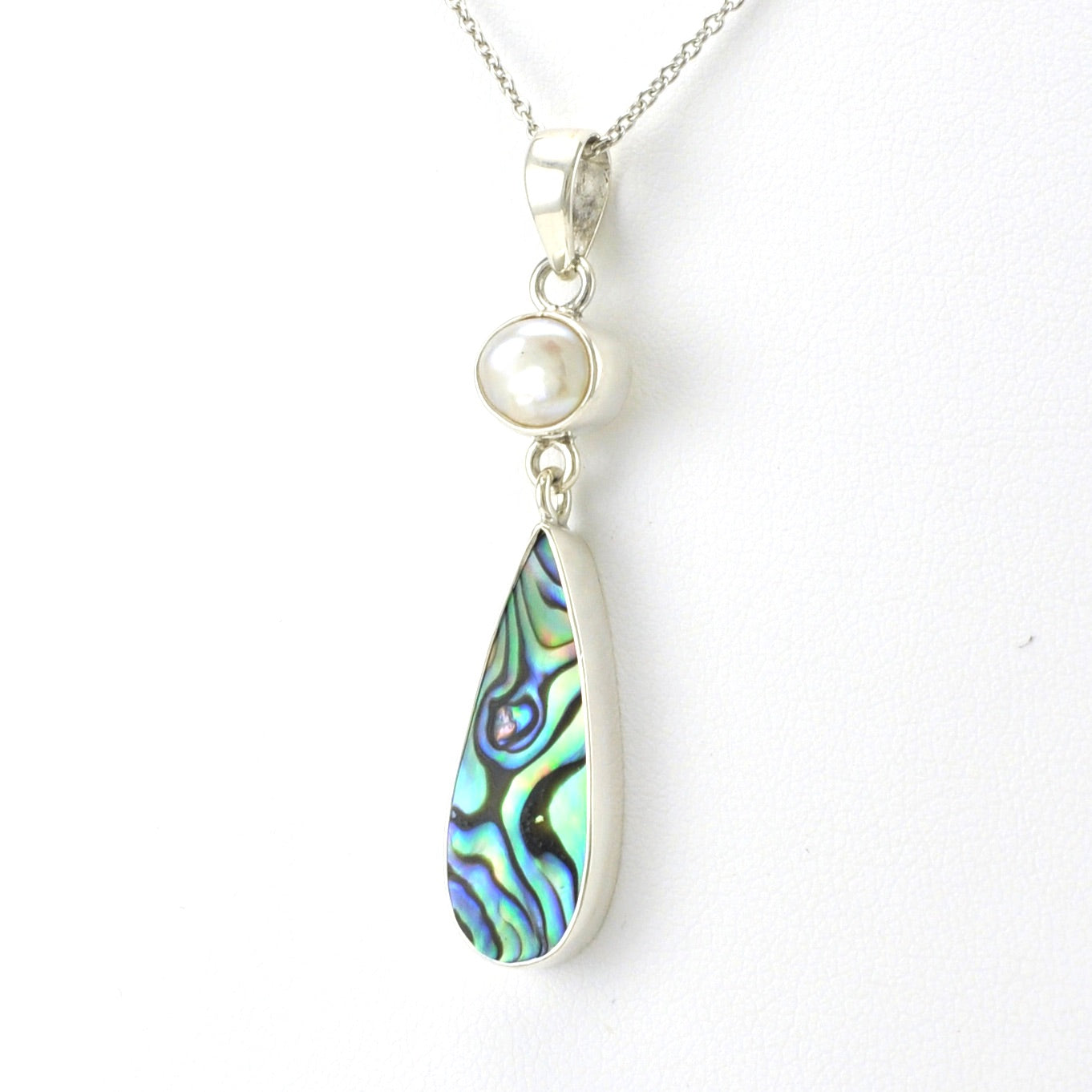 Sterling Silver Pearl Abalone Tear Necklace