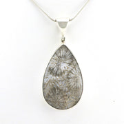 Alt View Sterling Silver Fossil Coral Tear Pendant