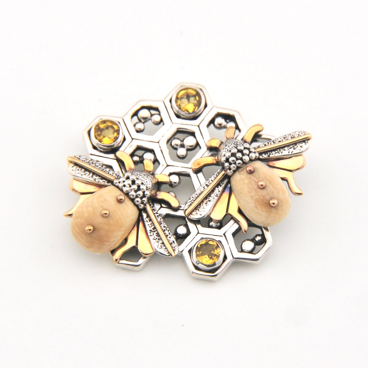 Sterling Silver Honey Hive Citrine Mammoth Ivory Pendant