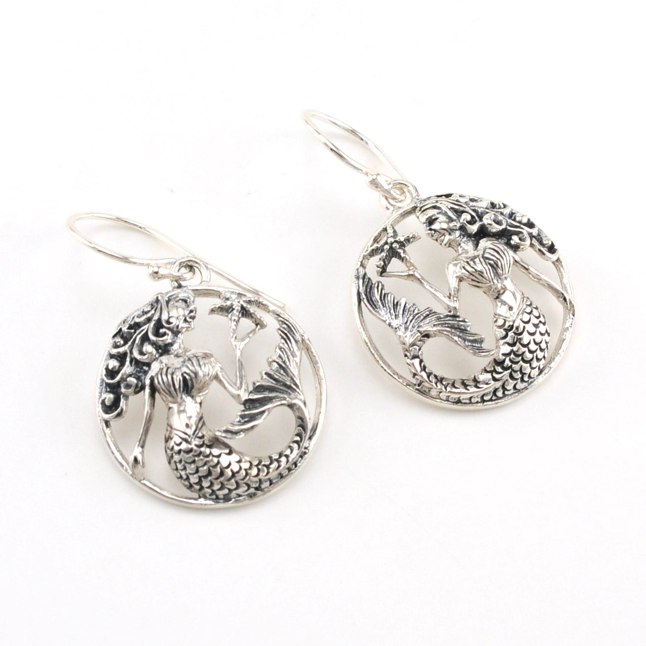 Sterling Silver Mermaid with Starfish Earrings