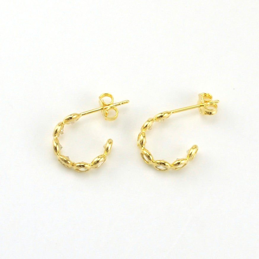 Side View 18k Gold Fill Cubic Zirconia Bezel 12mm Hoop Earrings