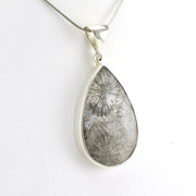 Side View Sterling Silver Fossil Coral Tear Pendant