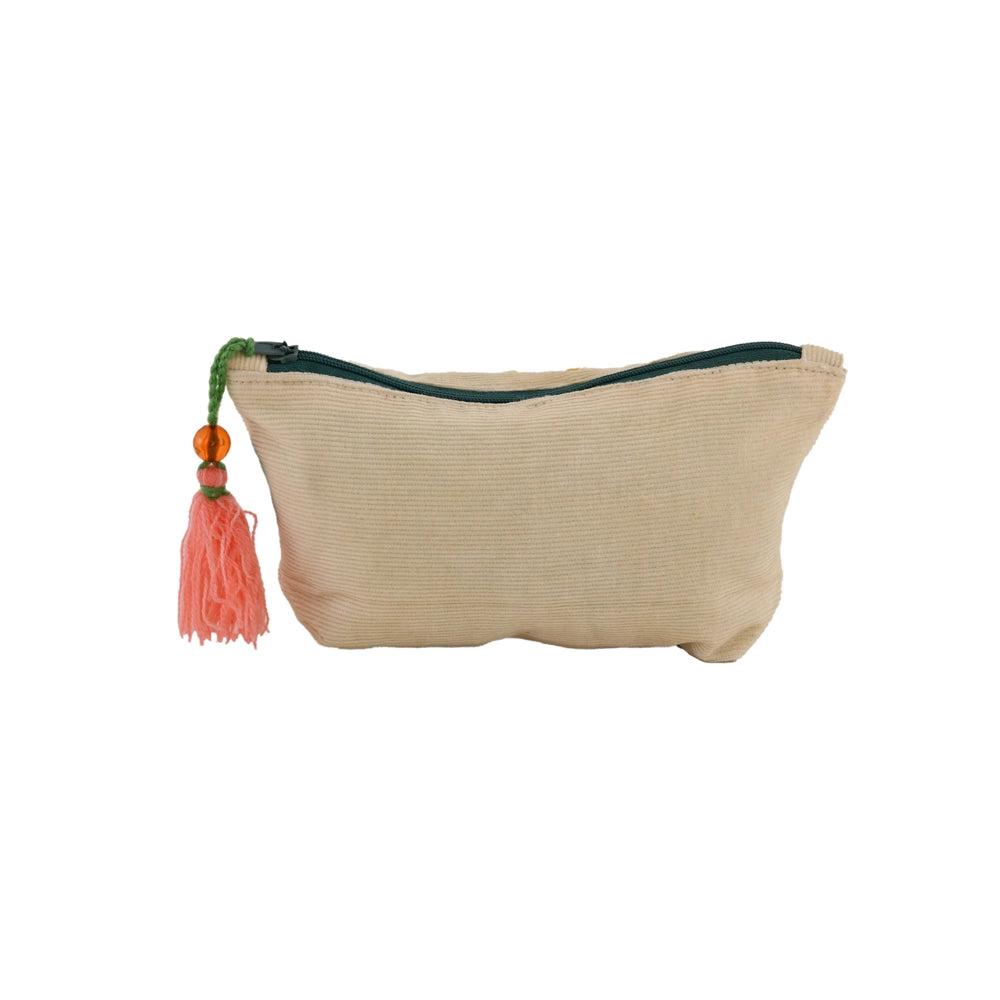 Beige pouch with a tassel on a white background