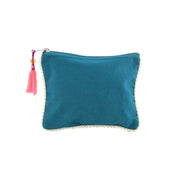 Teal pouch with tassel on a white background