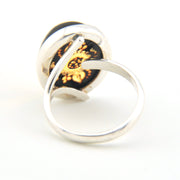 Back Side Silver Amber Intaglio Sunflower Adjustable Ring