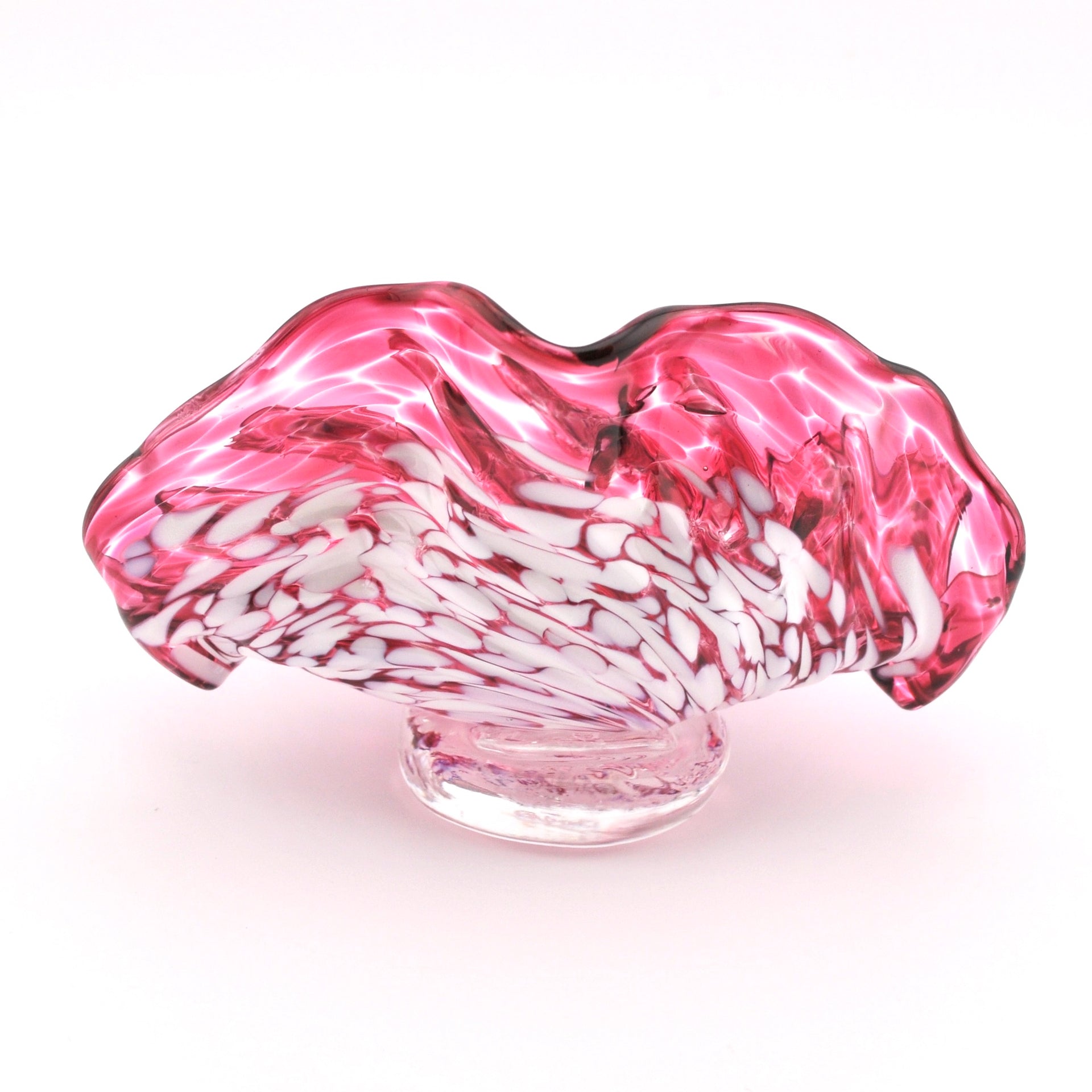 Back Side View Glass Cranberry Clamshell