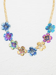Colorful floral necklace on a white background
