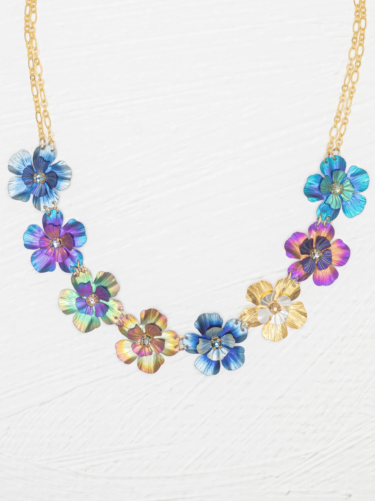 Colorful floral necklace on a white background