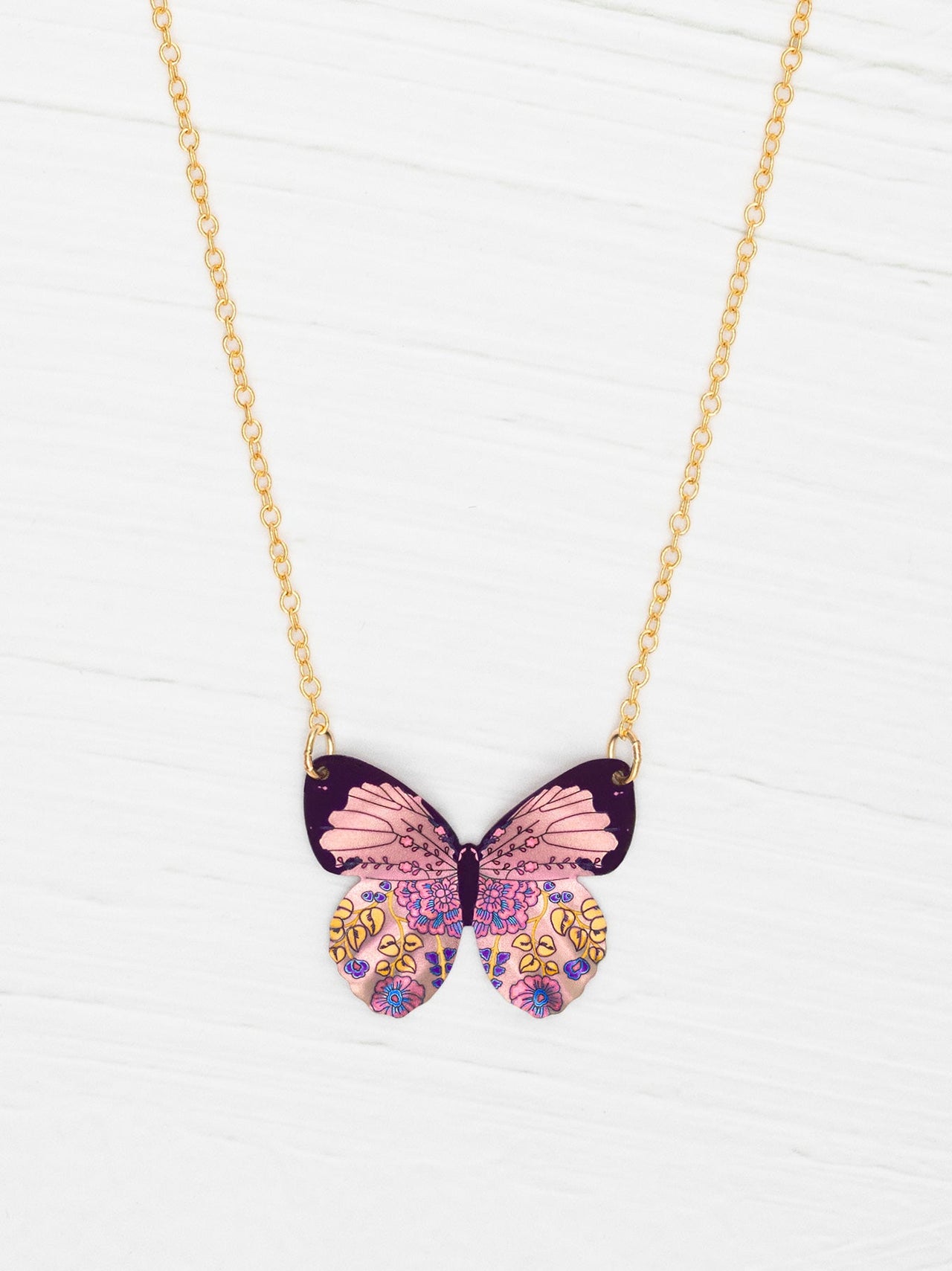 Blooming Pink Butterfly Necklace