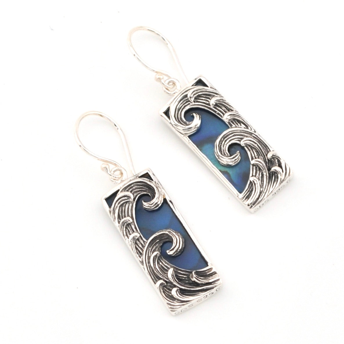 Blue Abalone Rectangle Wave Earrings