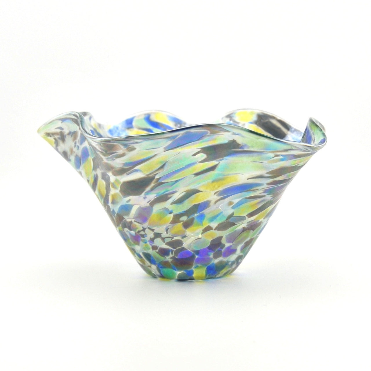 Multicolored glass bowl on a white background