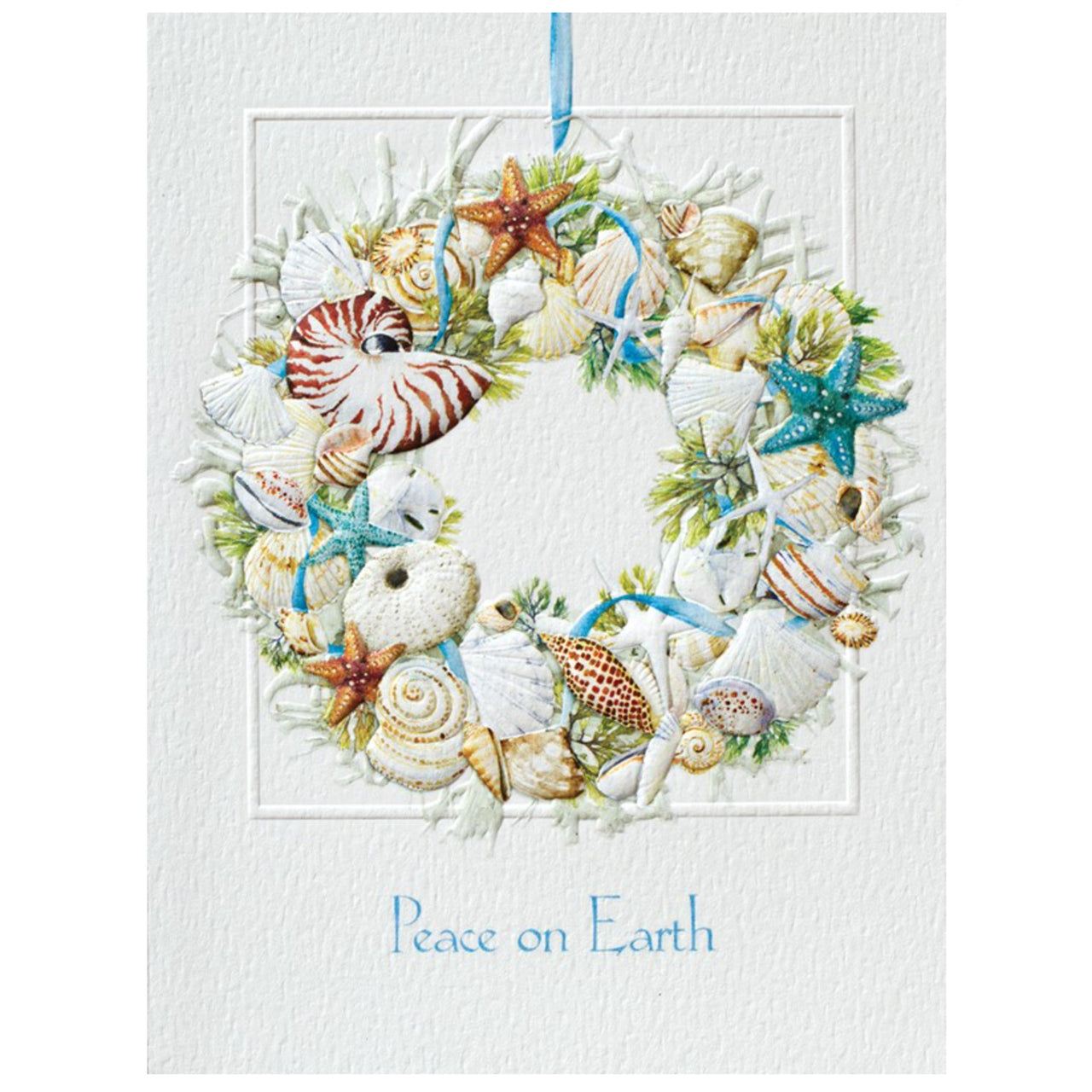 Blue Coastal Wreath Holiday Card Set