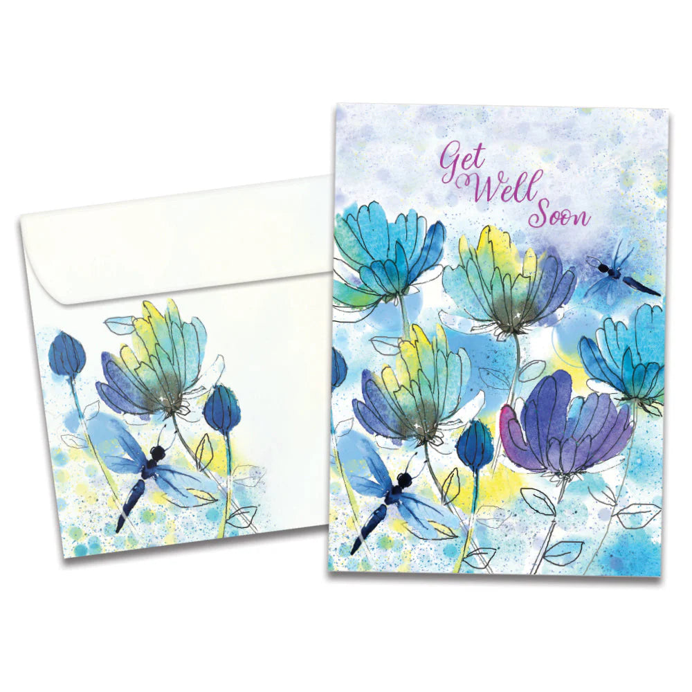 Blue Floral Dragonflies Greeting Card