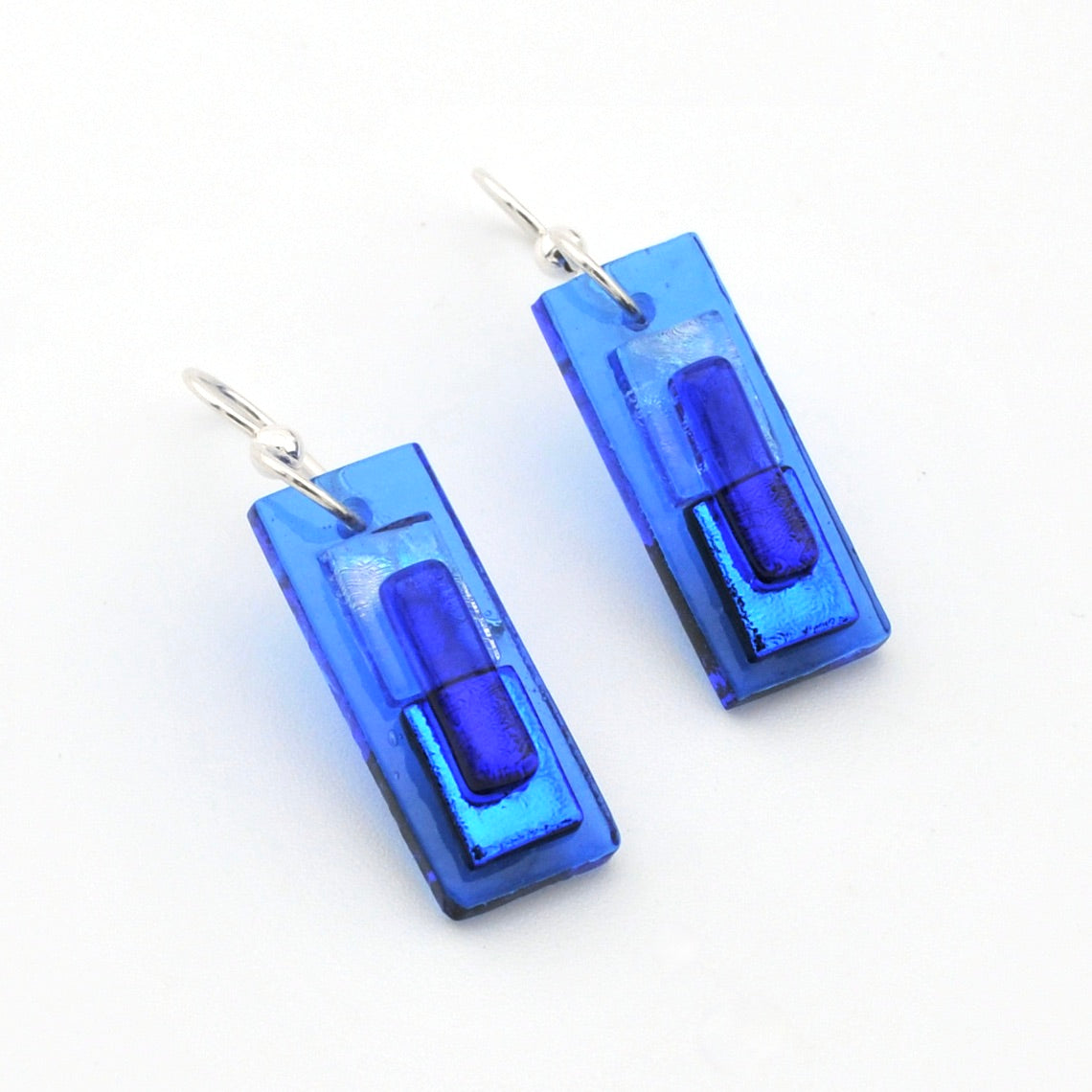 True Blue Fused Glass Rectangle Earrings