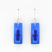 Blue Fused Glass Rectangle Earrings Front View