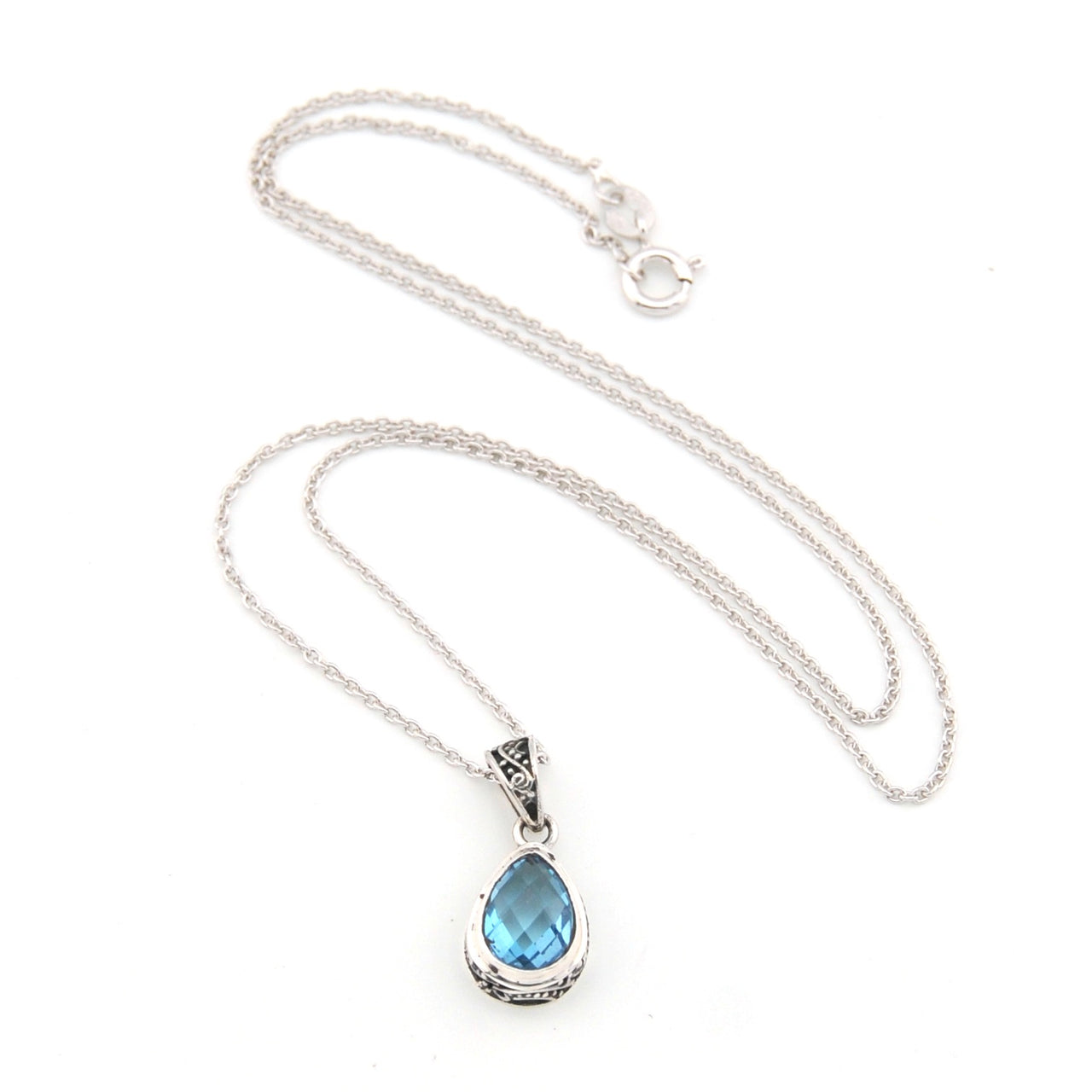 Blue Topaz 7x10mm Tear Bali Necklace