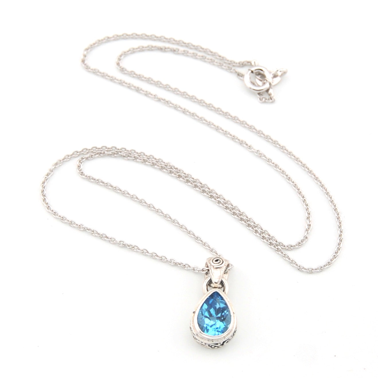 Blue Topaz 7x9mm Tear Bali Necklace