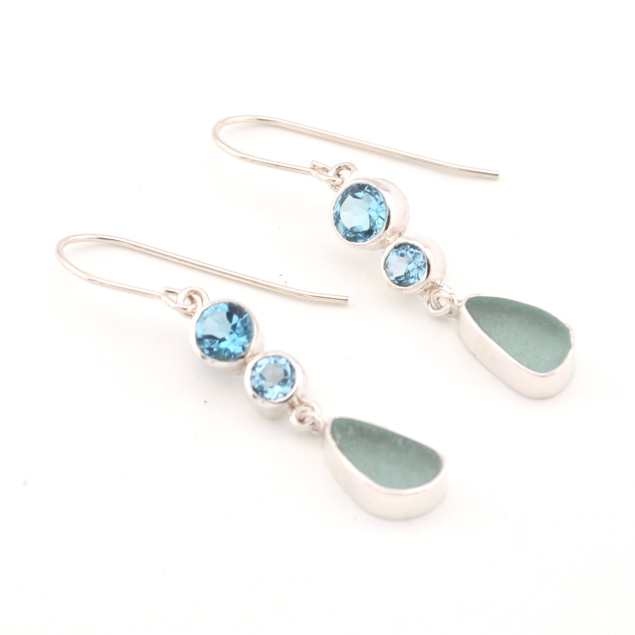 Blue Topaz Aqua Sea Glass Earrings