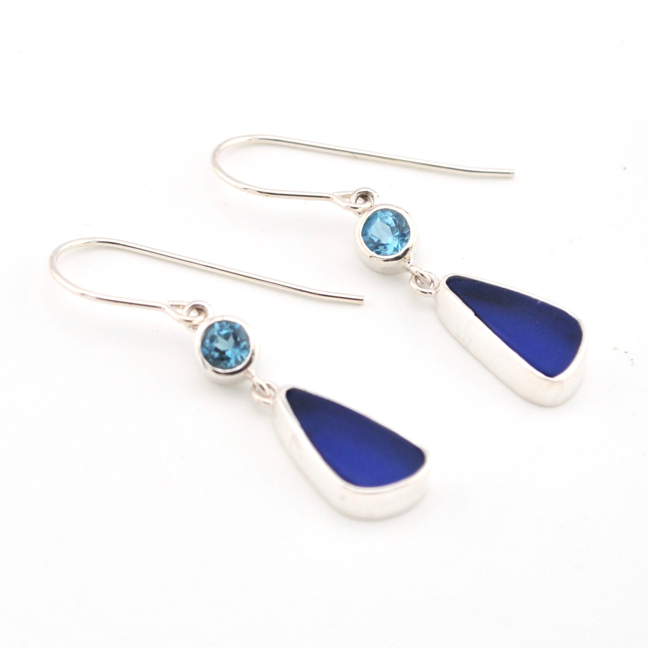Blue Topaz Cobalt Sea Glass Earrings