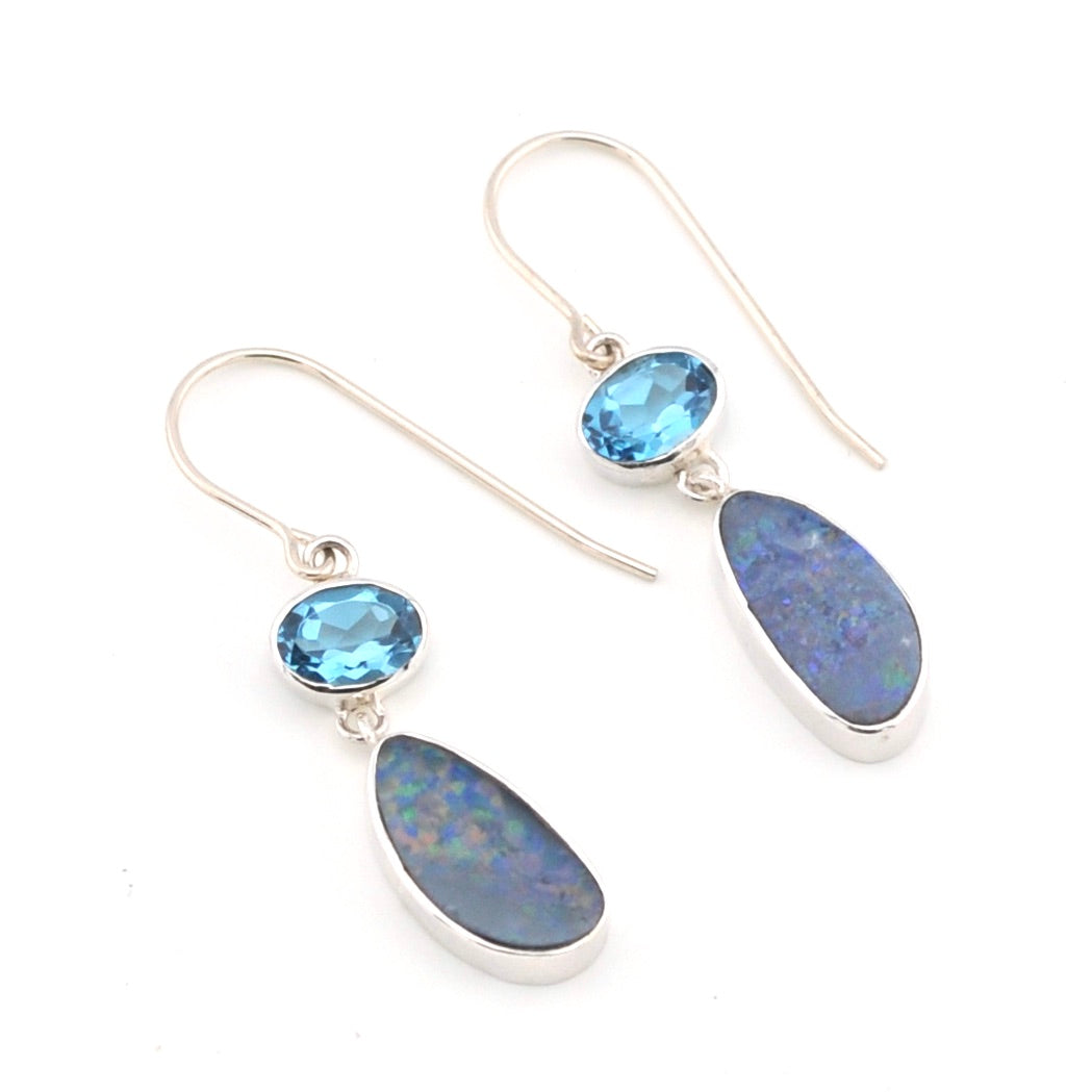 Blue Topaz Opal Dangle Earrings