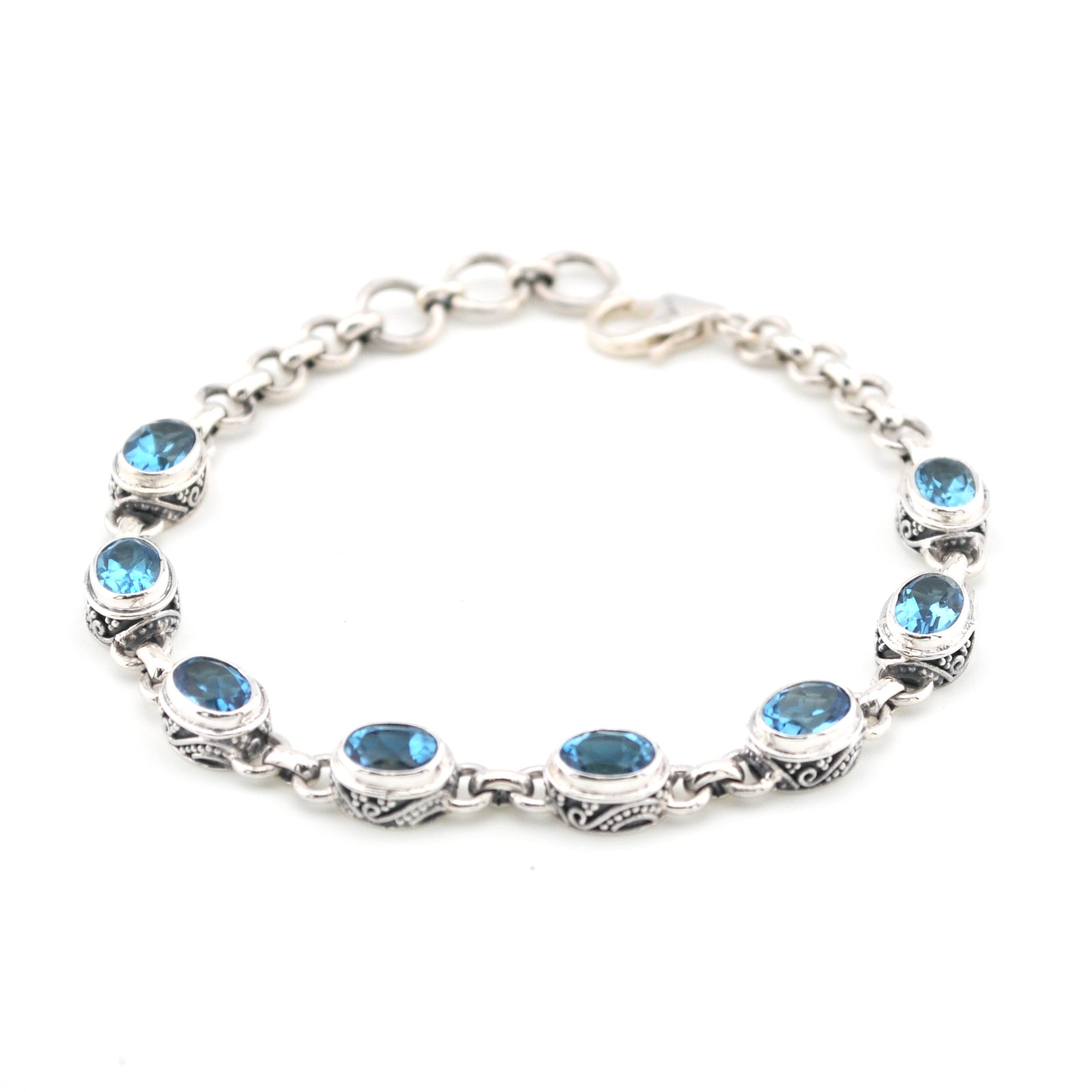 Blue Topaz Oval Bali Link Bracelet