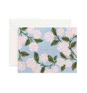 Floral card with 'Thank You' text on a light blue background